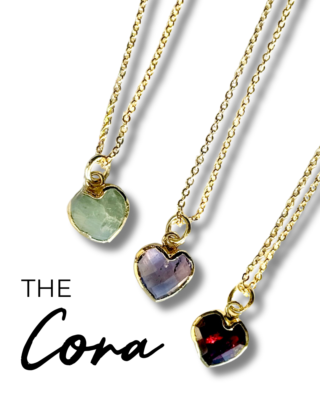 The Cora- Gemstone Heart Necklace-Birthstone gifts, garnet, January birthstones, lightweight earrings, affordable gifts, valentines gift, gift for her