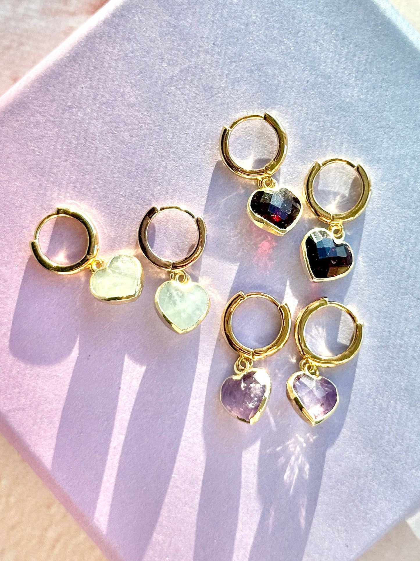 Heart Gemstone Huggies - Birthstones - Layer It Jewelry