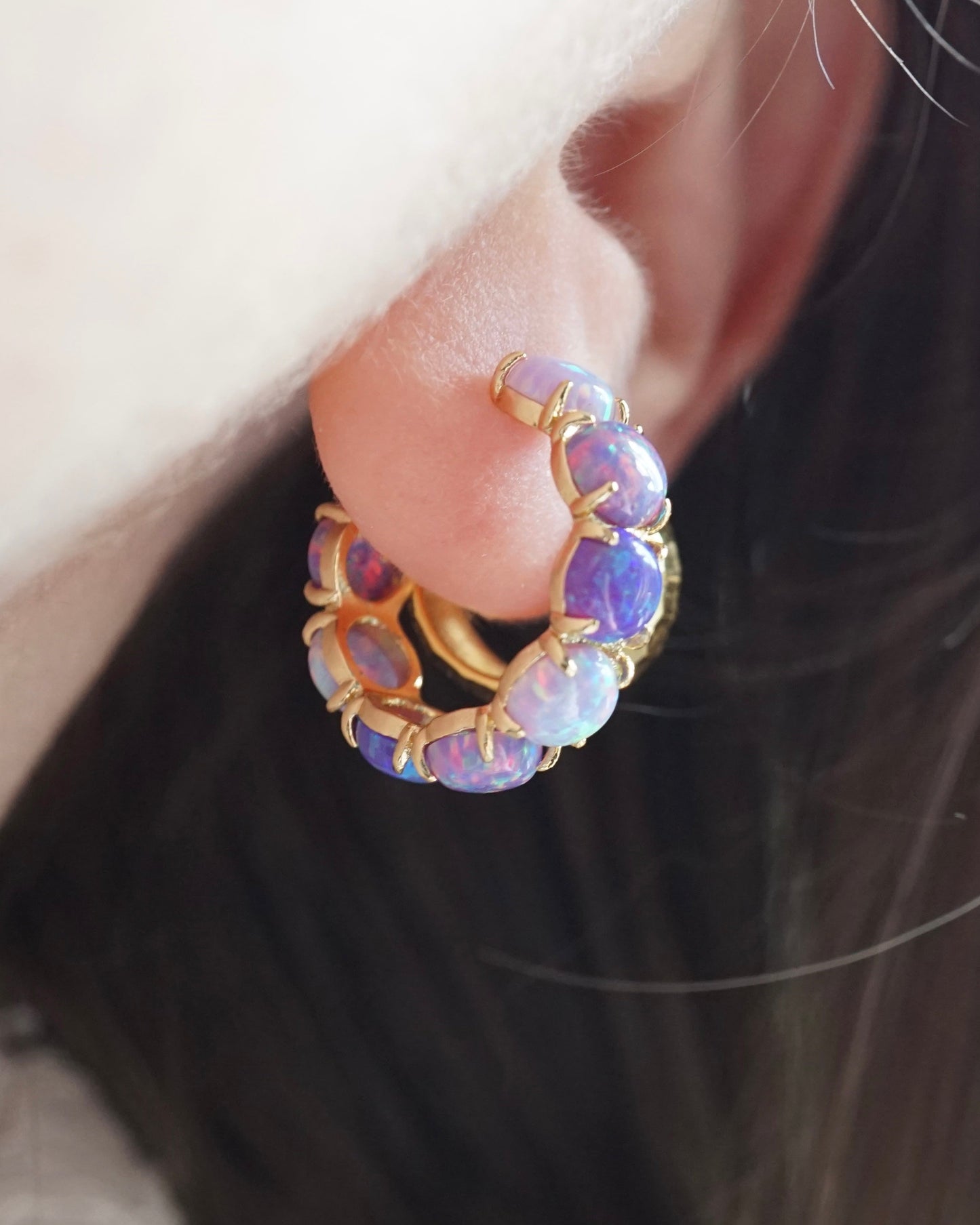 Custom Lab Opal Hoop Earrings | Choose From 40 Colors