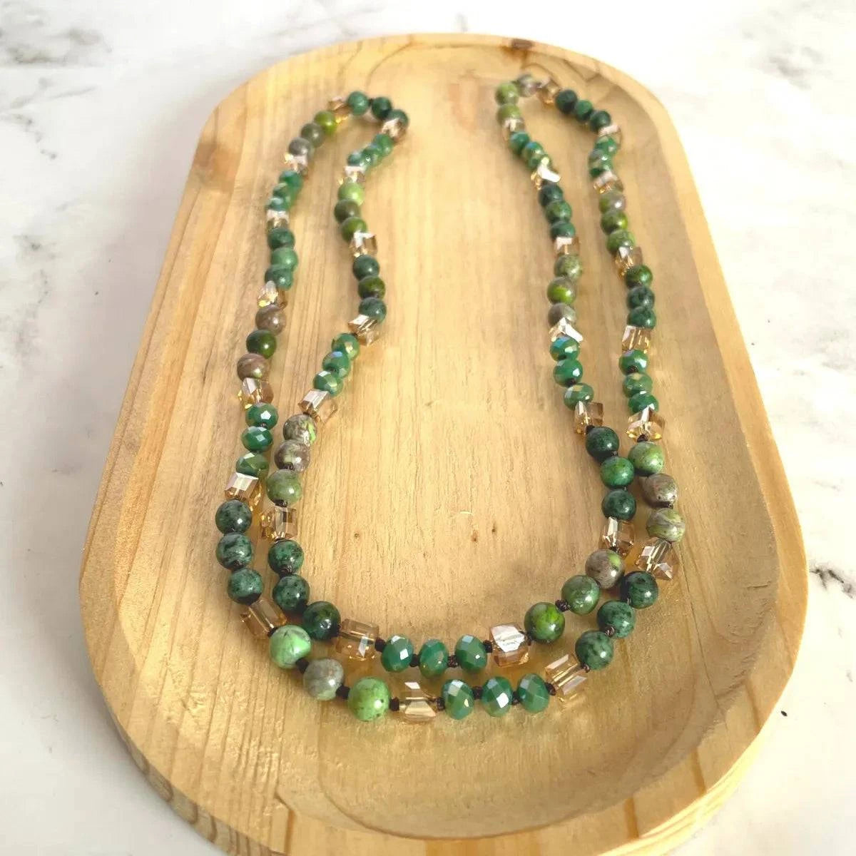 Long Gemstone Necklace in Green - Layer It Jewelry