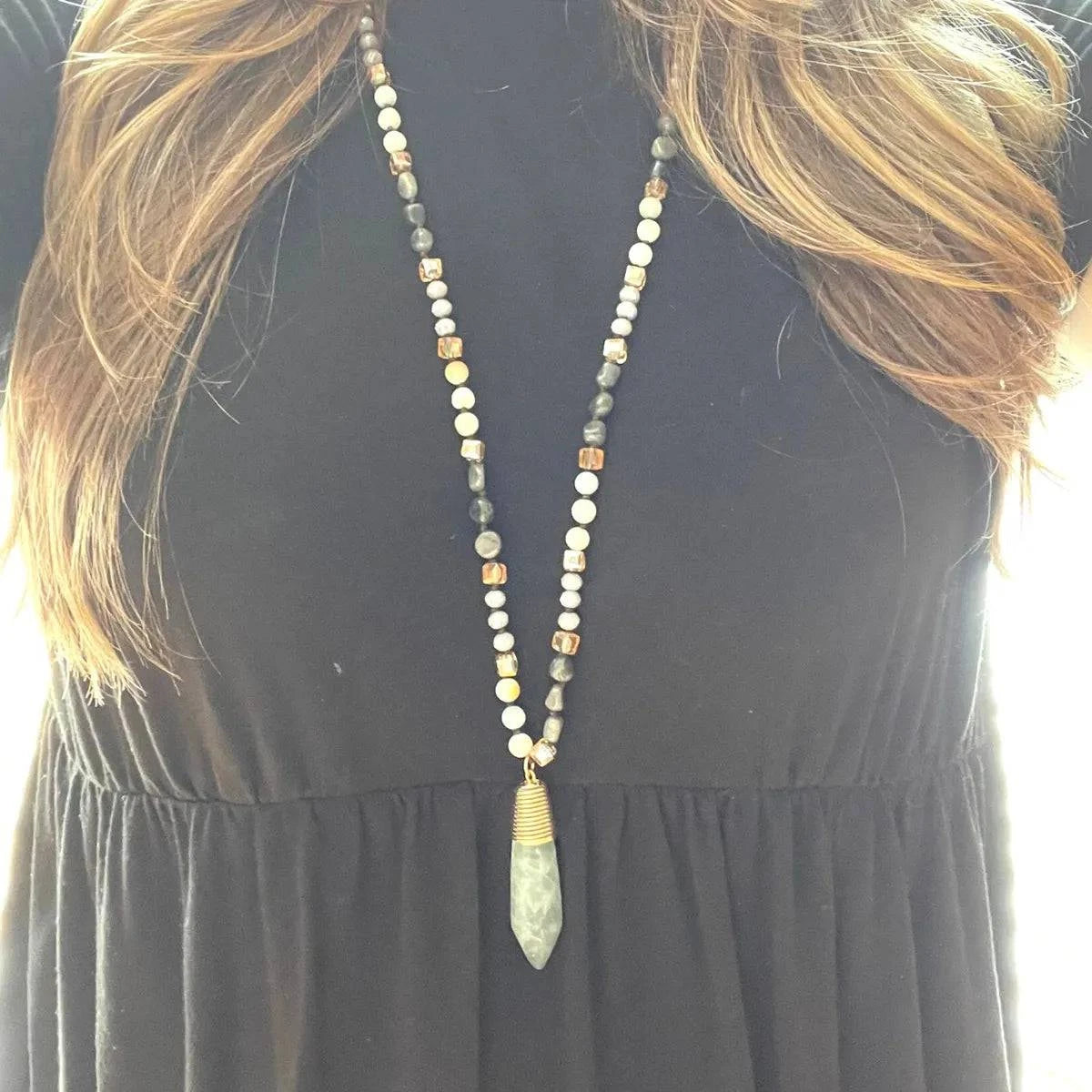 Long Gemstone Necklace in Light Green - Layer It Jewelry