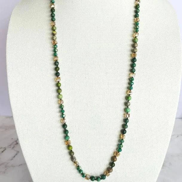 Long Gemstone Necklace in Green - Layer It Jewelry