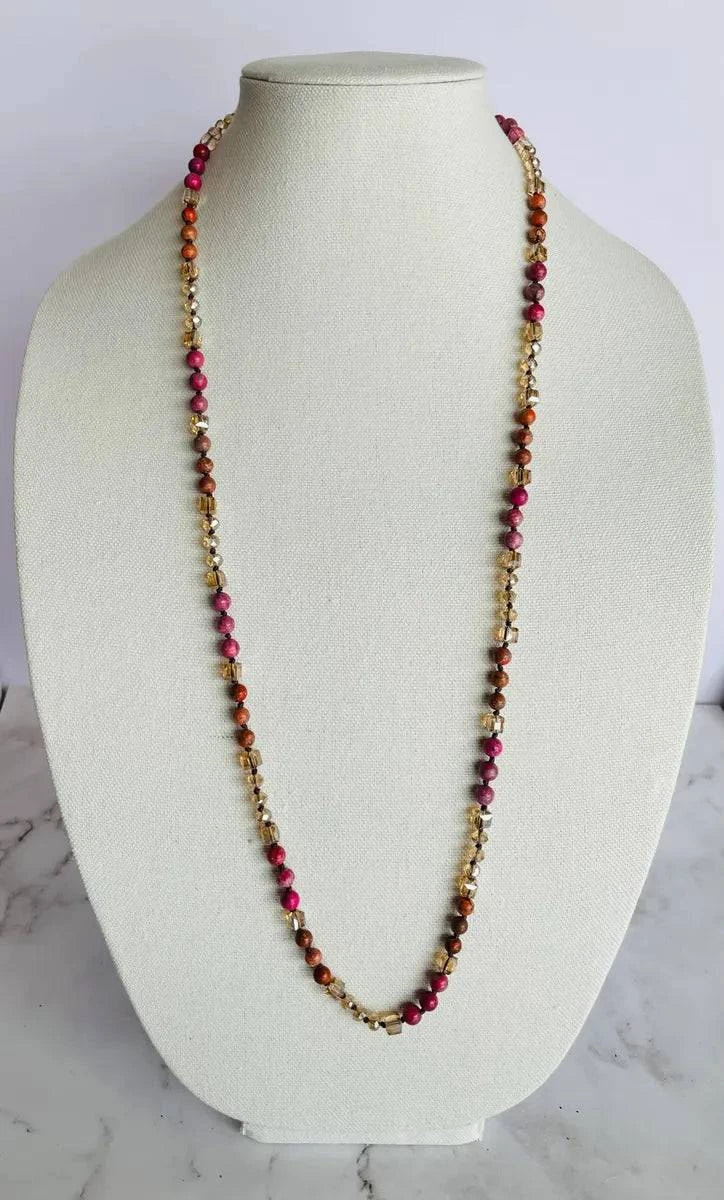 Long Gemstone Necklace in Magenta - Layer It Jewelry