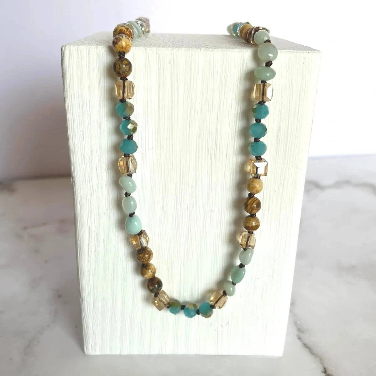 Long Gemstone Necklace in Aqua - Layer It Jewelry