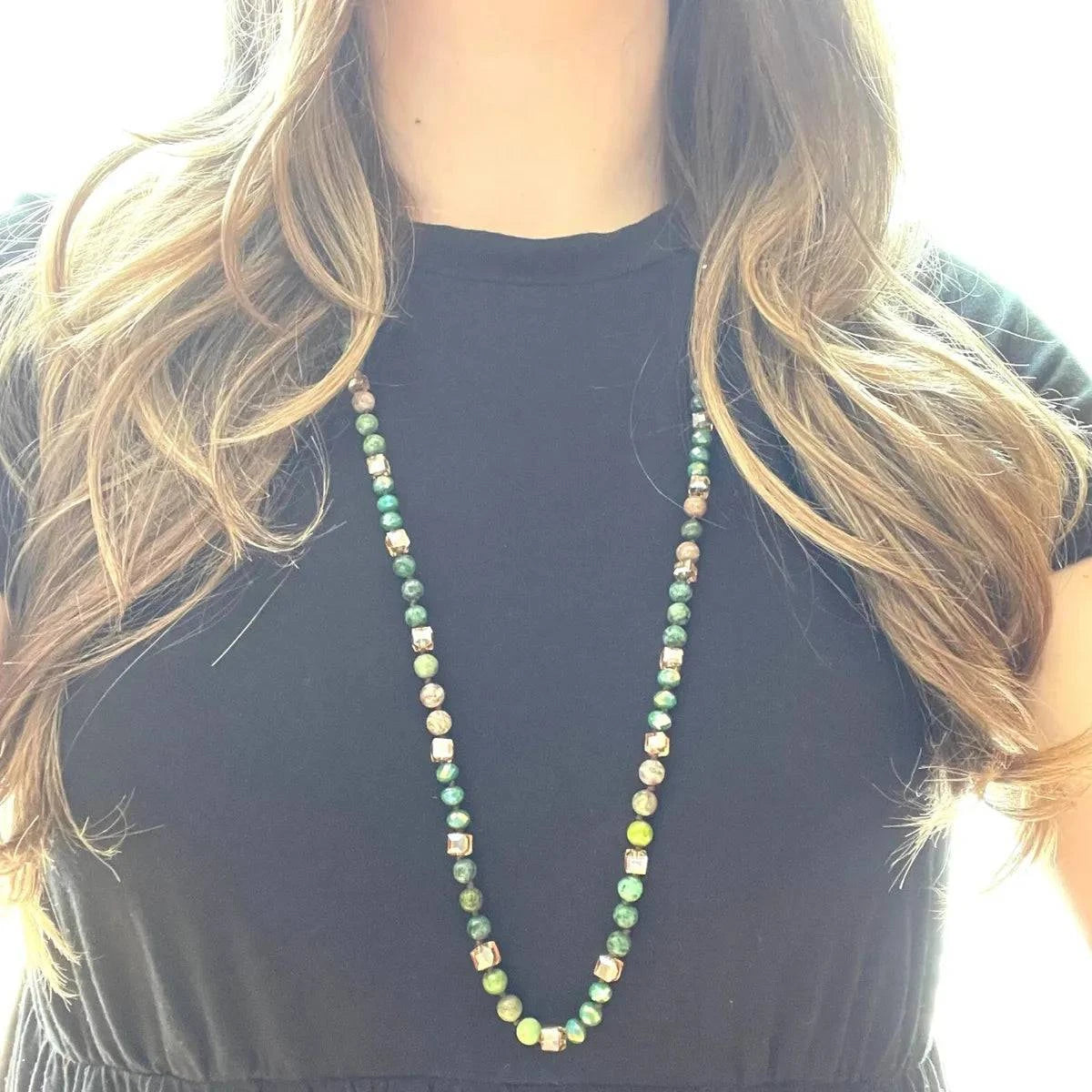Long Gemstone Necklace in Green - Layer It Jewelry