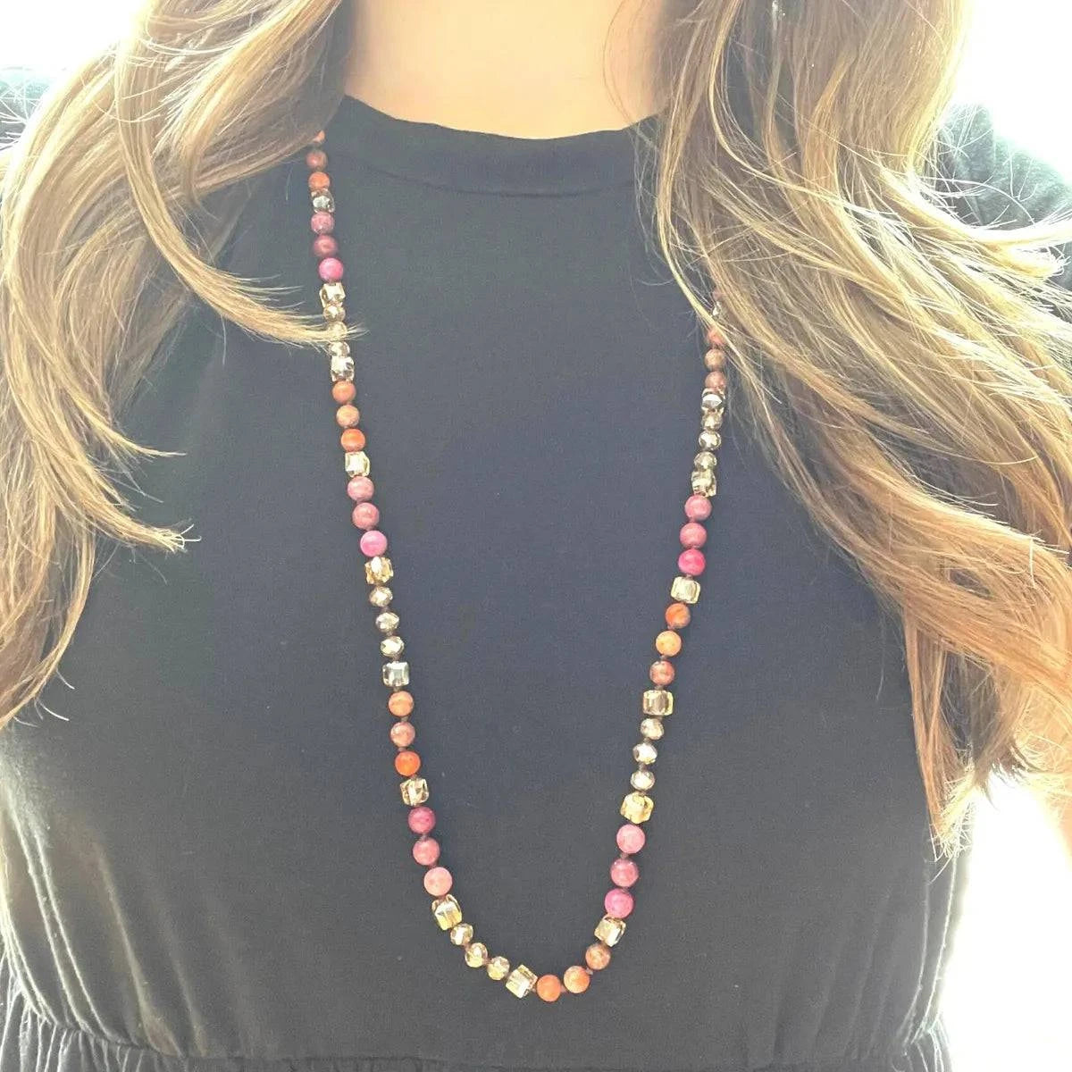 Long Gemstone Necklace in Magenta - Layer It Jewelry