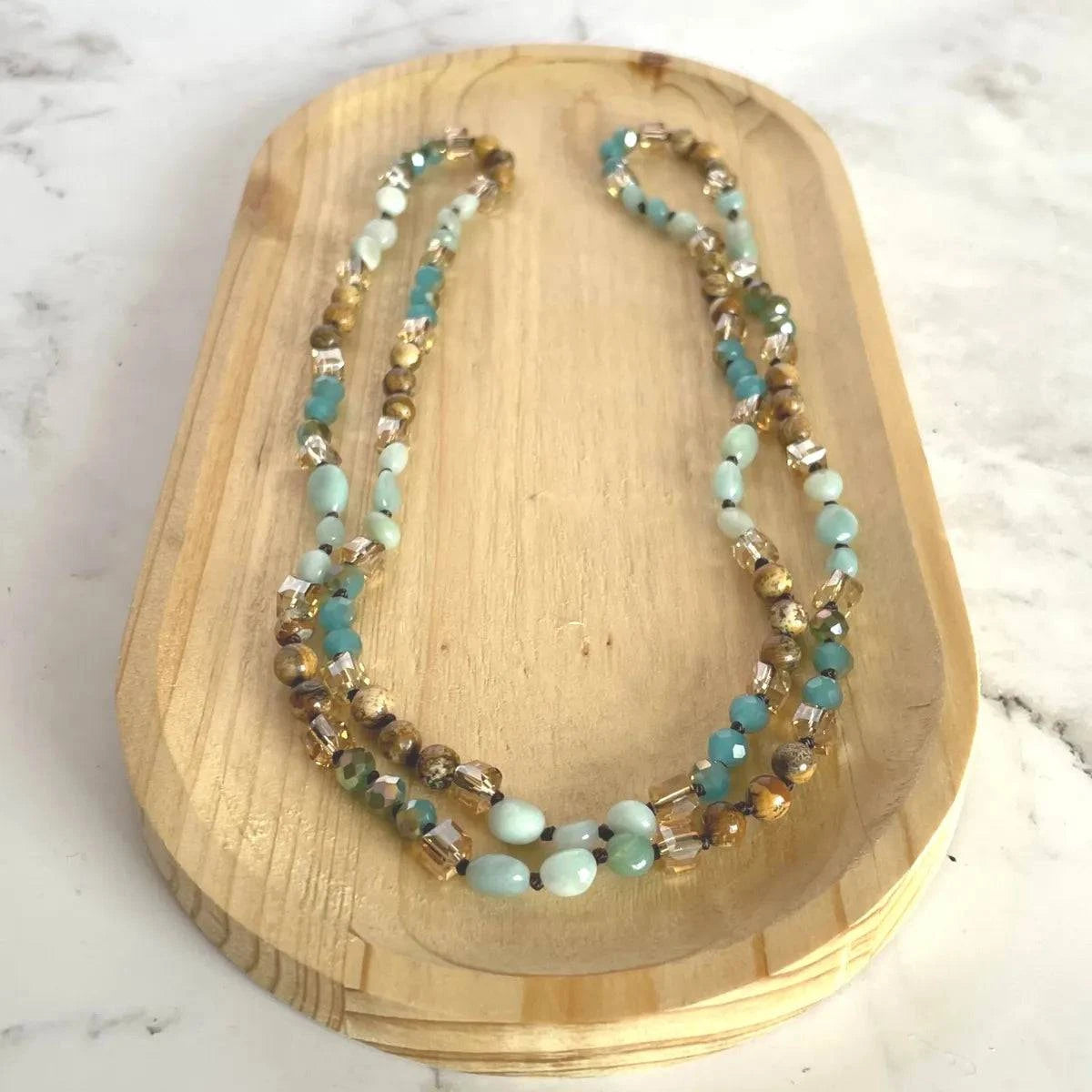 Long Gemstone Necklace in Aqua - Layer It Jewelry
