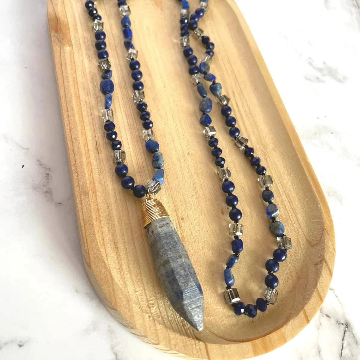 Long Gemstone Necklace in Lapis Lazuli - Layer It Jewelry