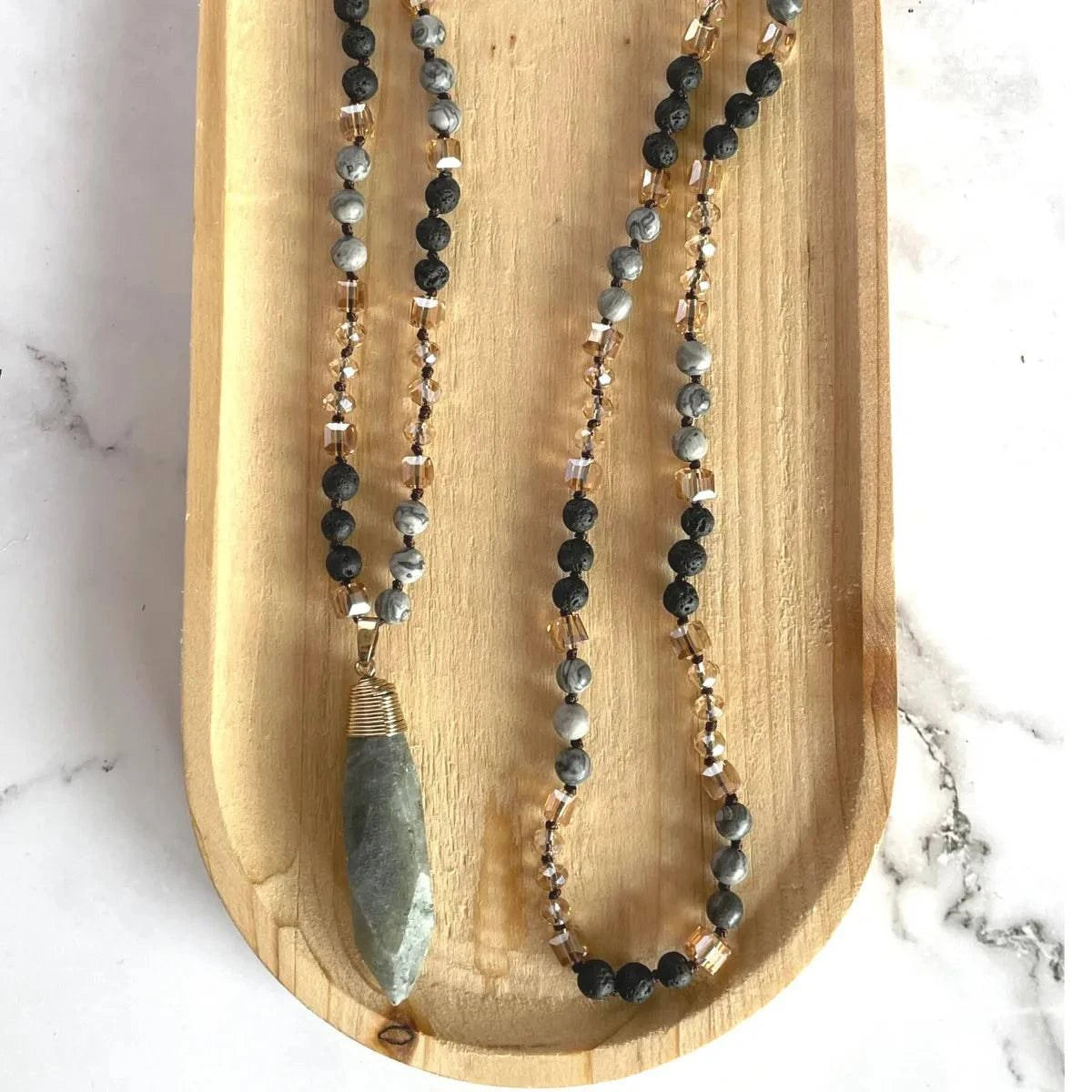 Long Gemstone Necklace in Black - Layer It Jewelry