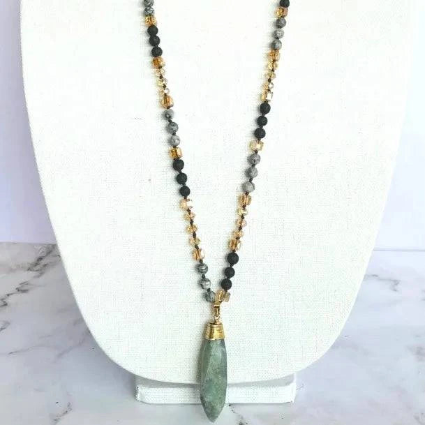 Long Gemstone Necklace in Black - Layer It Jewelry