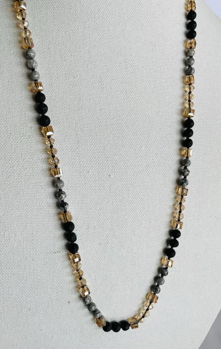 Long Gemstone Necklace in Black - Layer It Jewelry