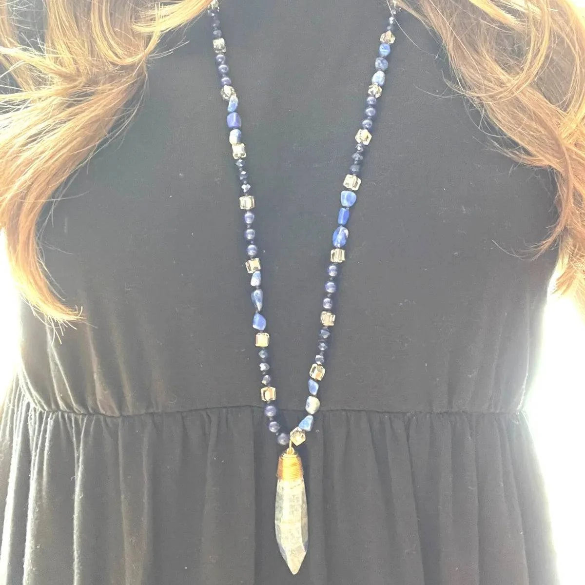 Long Gemstone Necklace in Lapis Lazuli - Layer It Jewelry