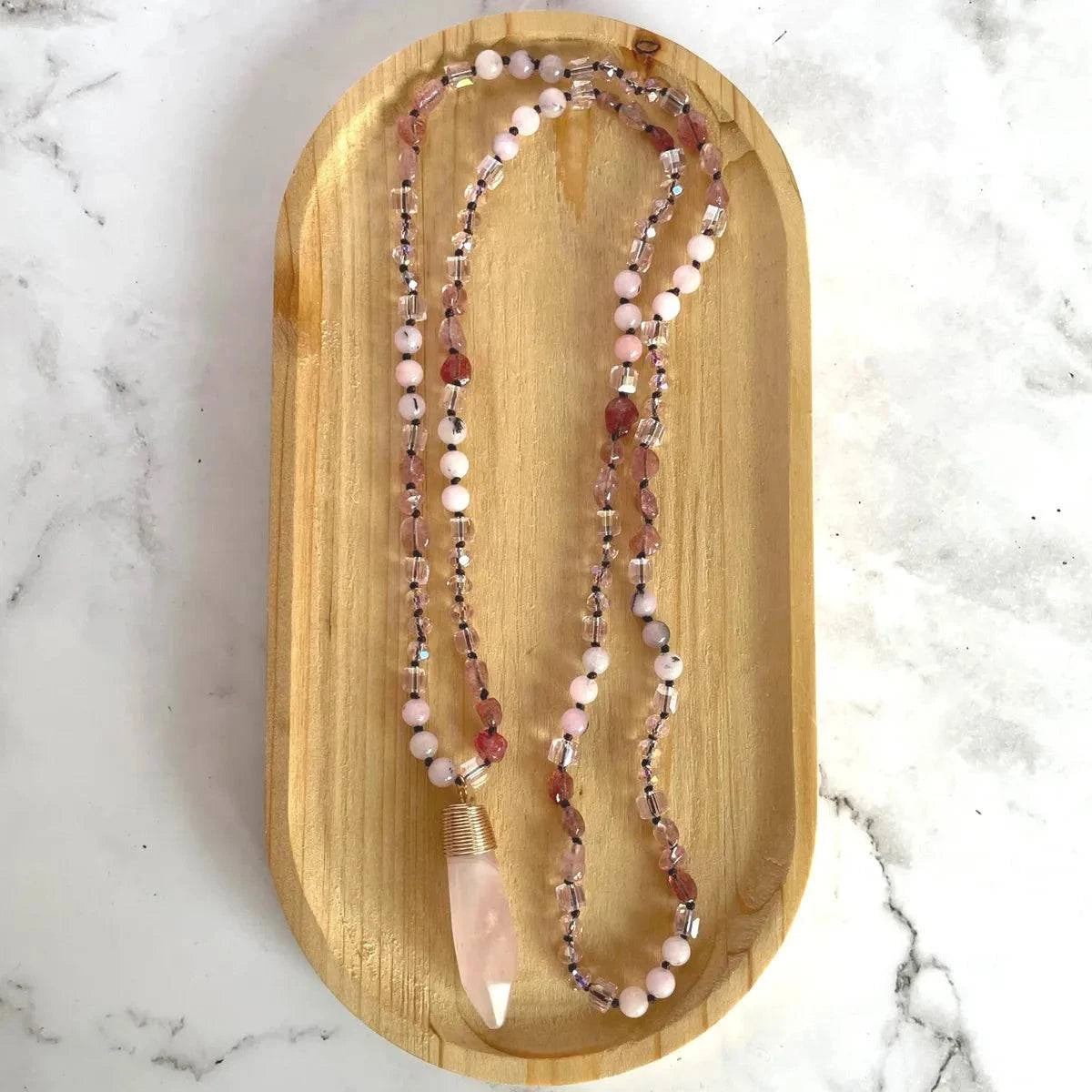 Long Gemstone Necklace in Rose - Layer It Jewelry