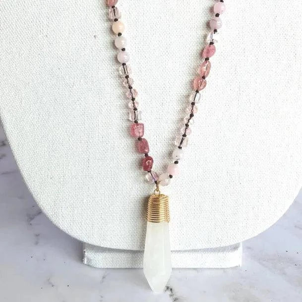 Long Gemstone Necklace in Rose - Layer It Jewelry