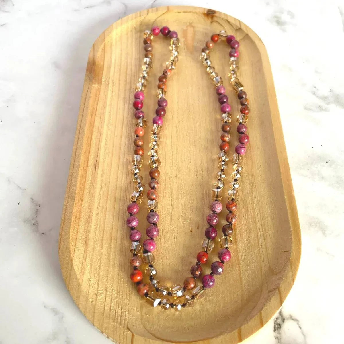 Long Gemstone Necklace in Magenta - Layer It Jewelry