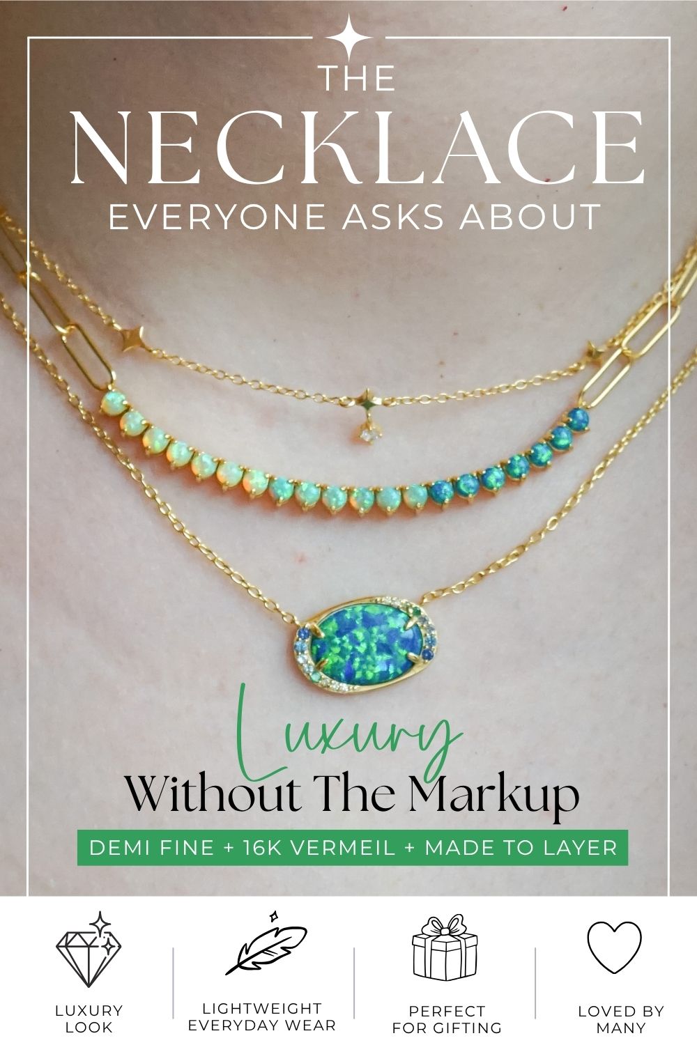Lab Opal Vermeil Tennis Chain Necklace | Dainty Gold Layering Necklace | Demi Fine Opal Jewelry - Layer It Jewelry