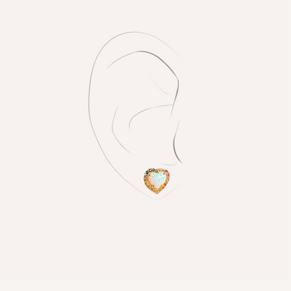 Rainbow Opal Heart Stud Earrings