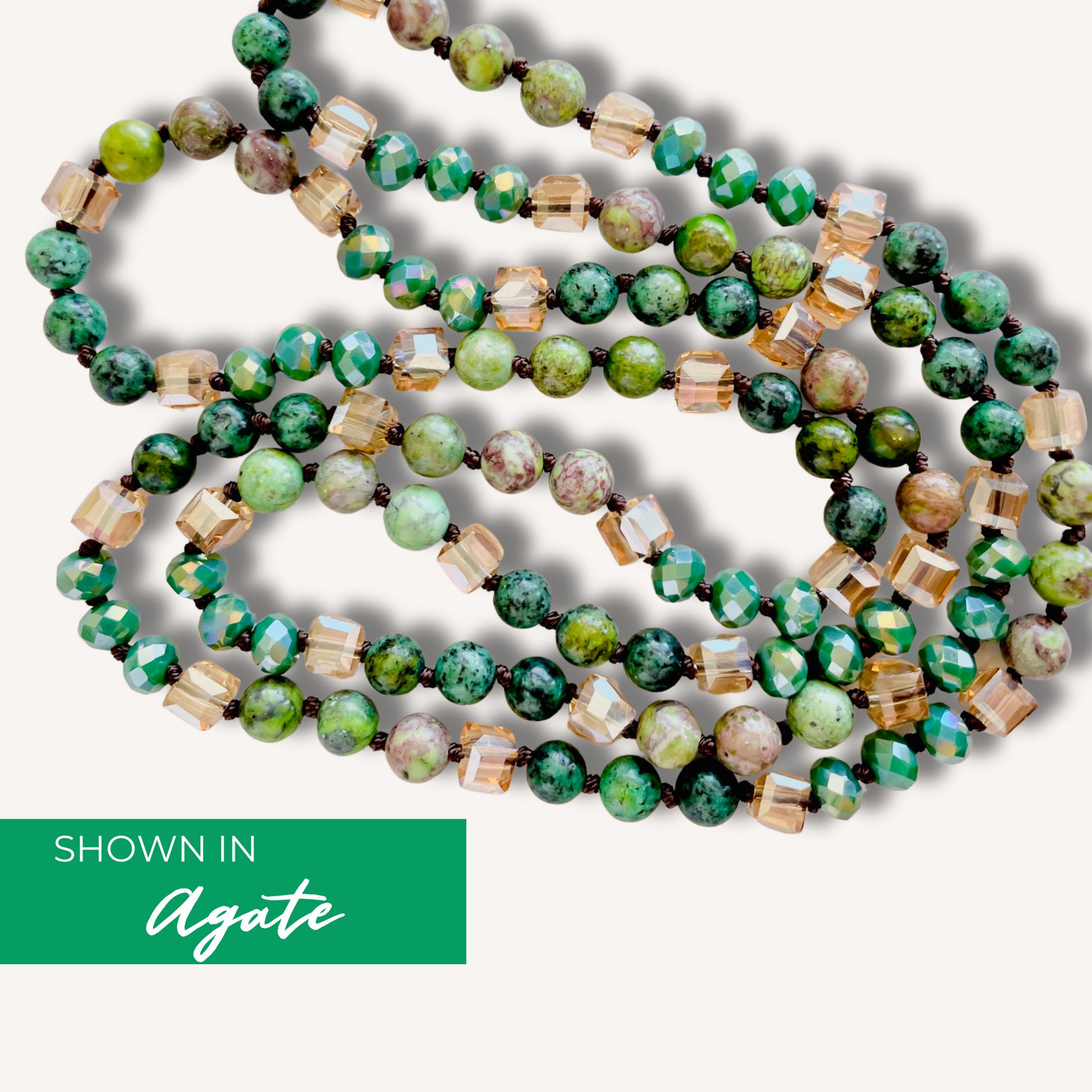 Long Gemstone Necklace in Green