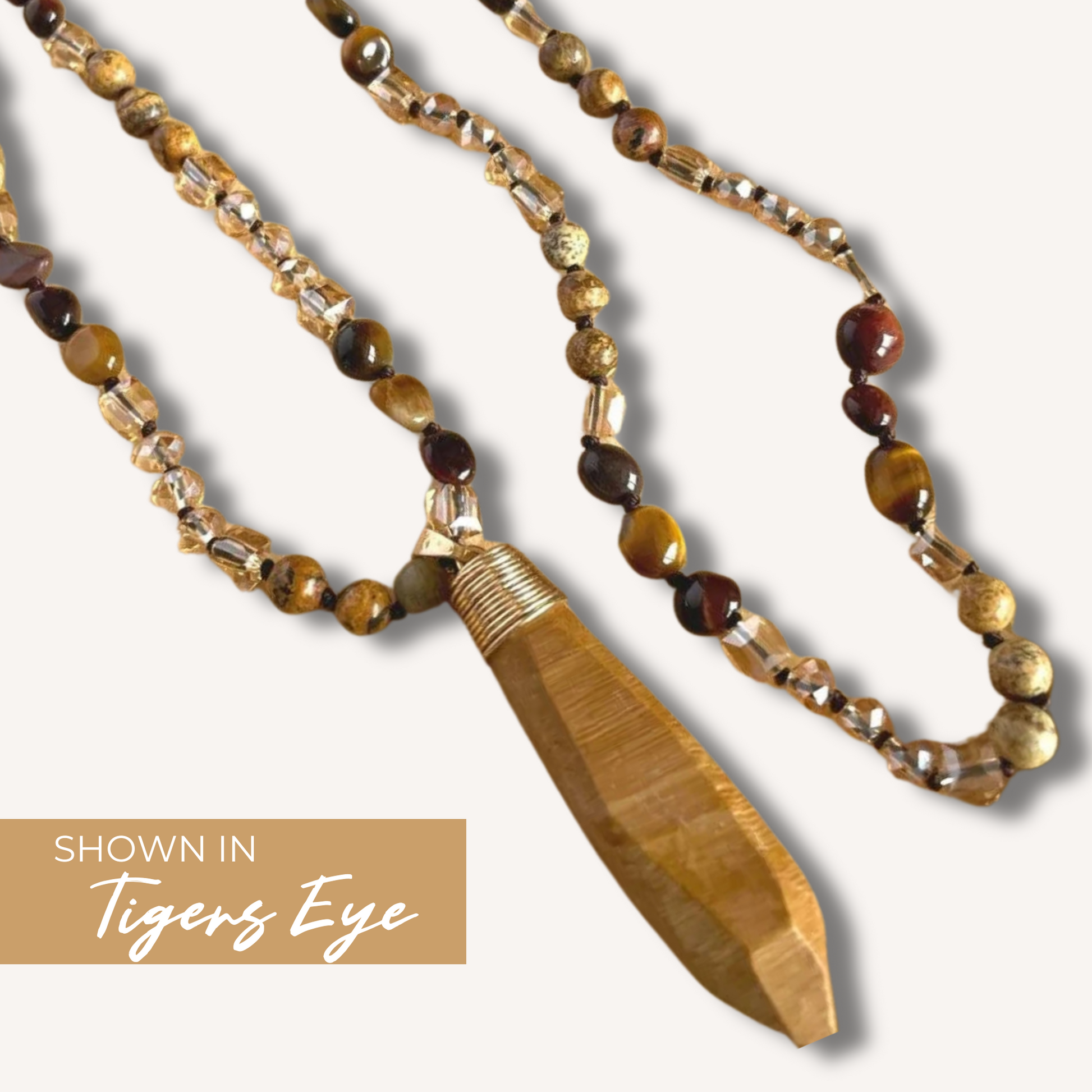 Long Gemstone Necklace in Dessert Tan