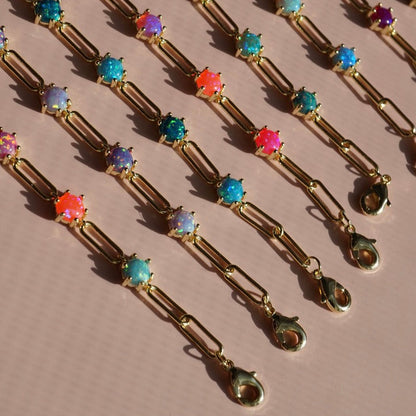 Lab Opal Paperclip Bracelet
