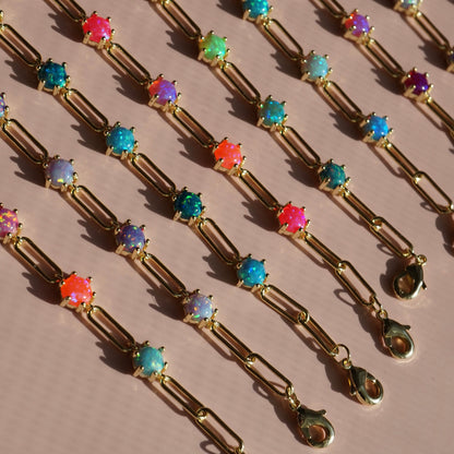 Lab Opal Paperclip Bracelet