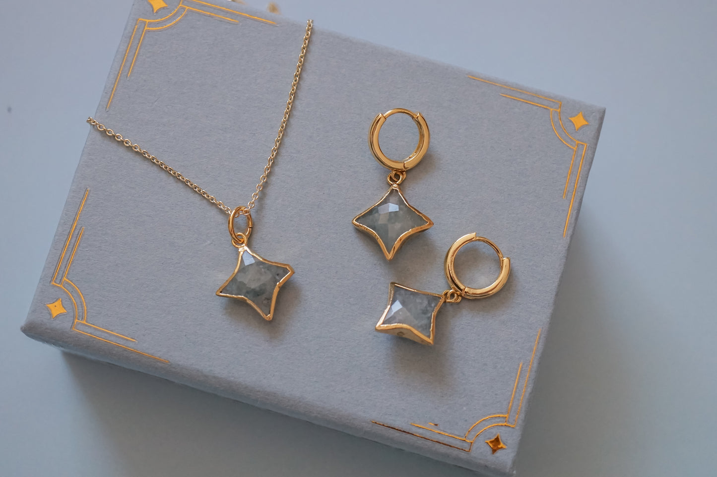 Stella Birthstone Jewelry Set – Star Necklace & Huggie Earrings | Birthstone Gift Set