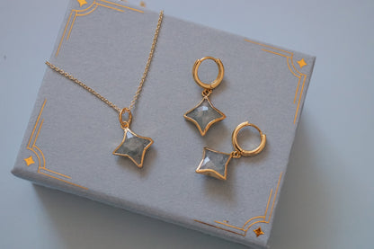 Stella Birthstone Jewelry Set – Star Necklace & Huggie Earrings | Birthstone Gift Set