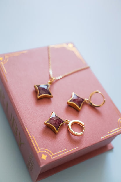 Stella Birthstone Jewelry Set – Star Necklace & Huggie Earrings | Birthstone Gift Set