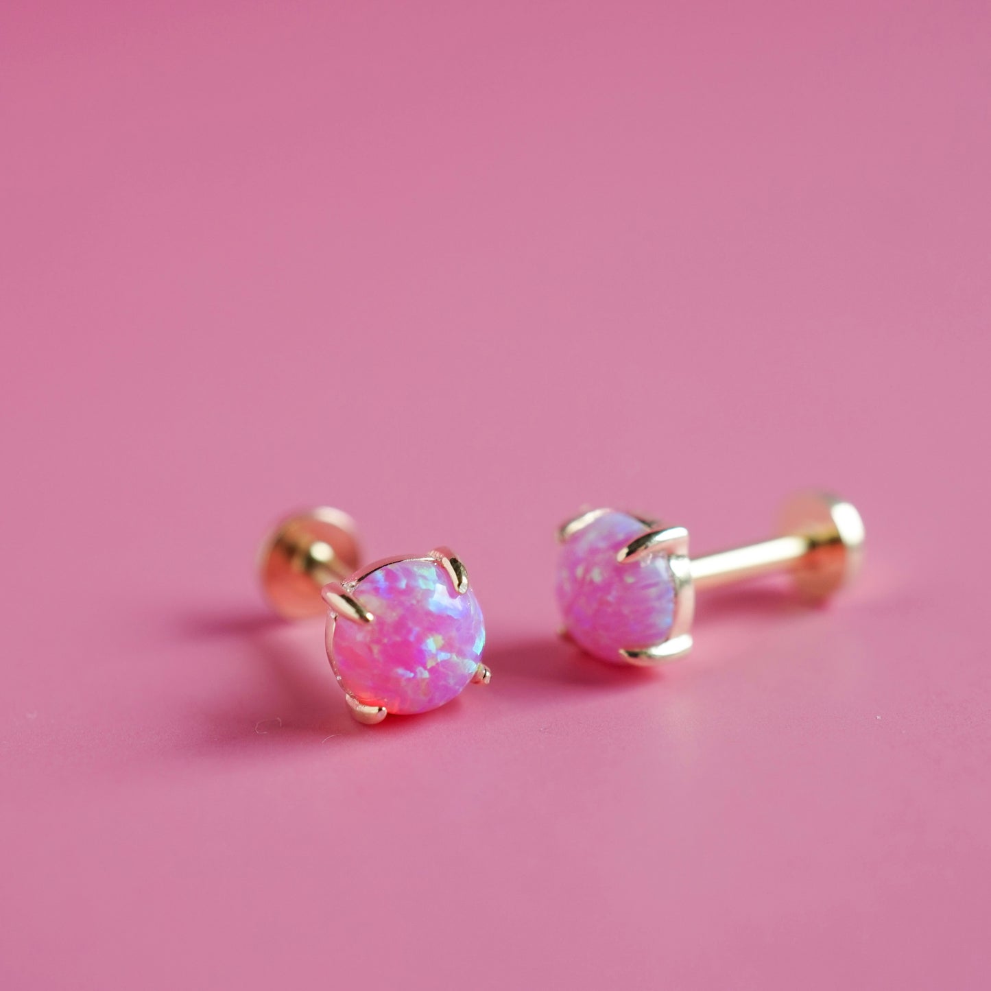 Flat Back Sterling Silver Opal Stud Earrings