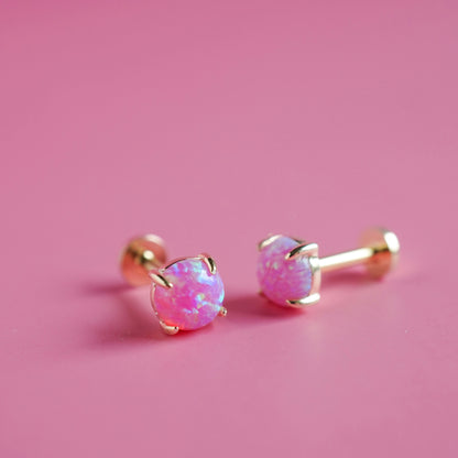 Flat Back Sterling Silver Opal Stud Earrings
