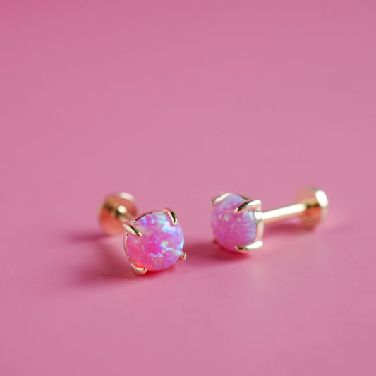 Flat Back Sterling Silver Opal Stud Earrings