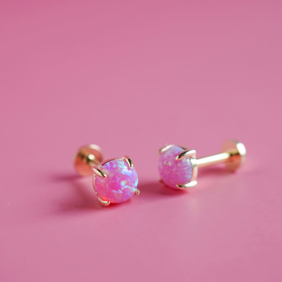 Flat Back Sterling Silver Opal Stud Earrings