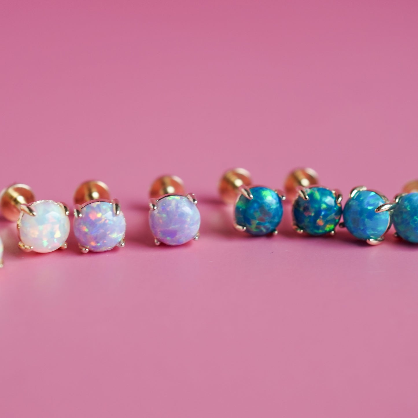 Flat Back Sterling Silver Opal Stud Earrings
