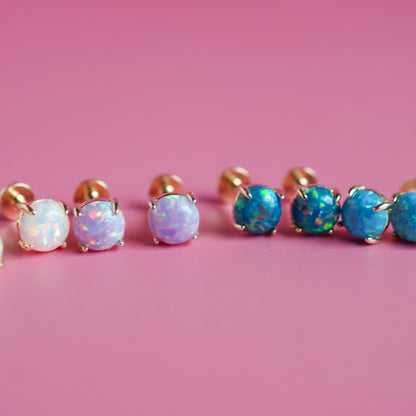 Flat Back Sterling Silver Opal Stud Earrings