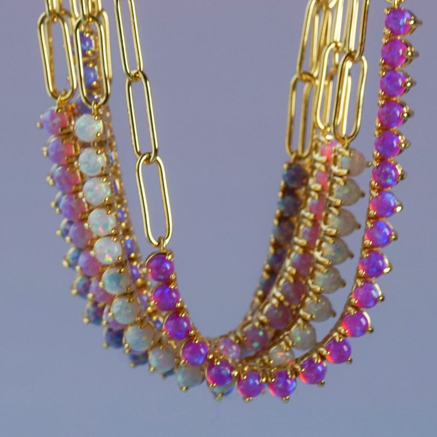 Demi Fine Lab Opal Tennis Chain Necklace | Dainty Gold Layering Necklace