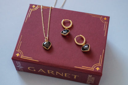 Cora Birthstone Jewelry Set – Heart Necklace & Huggie Earrings | Birthstone Gift Set