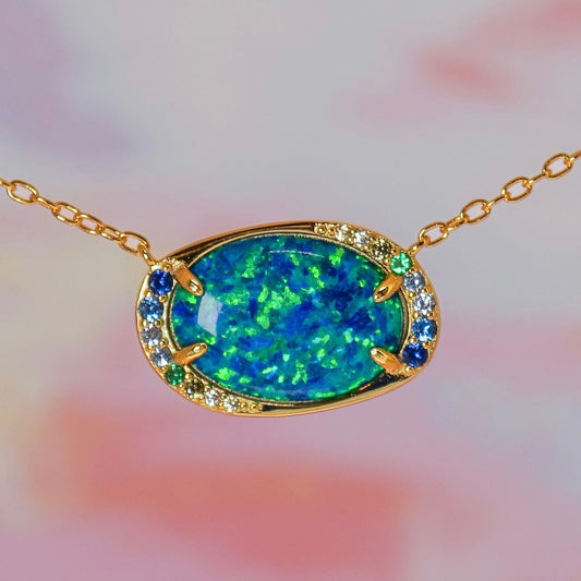 Storm Blue Lab Opal Aurora Necklace