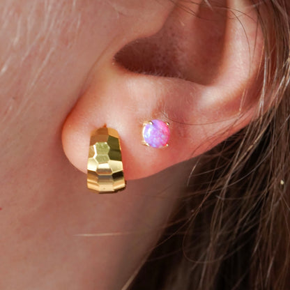 Flat Back Sterling Silver Opal Stud Earrings