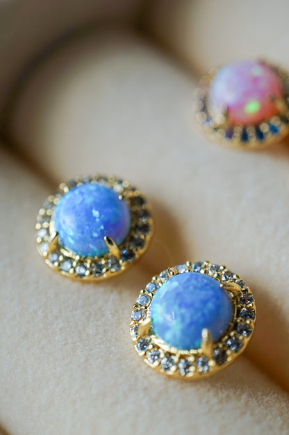 White CZ Lab Opal Stud Earrings