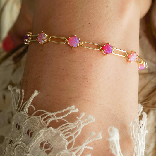 Lab Opal Paperclip Bracelet