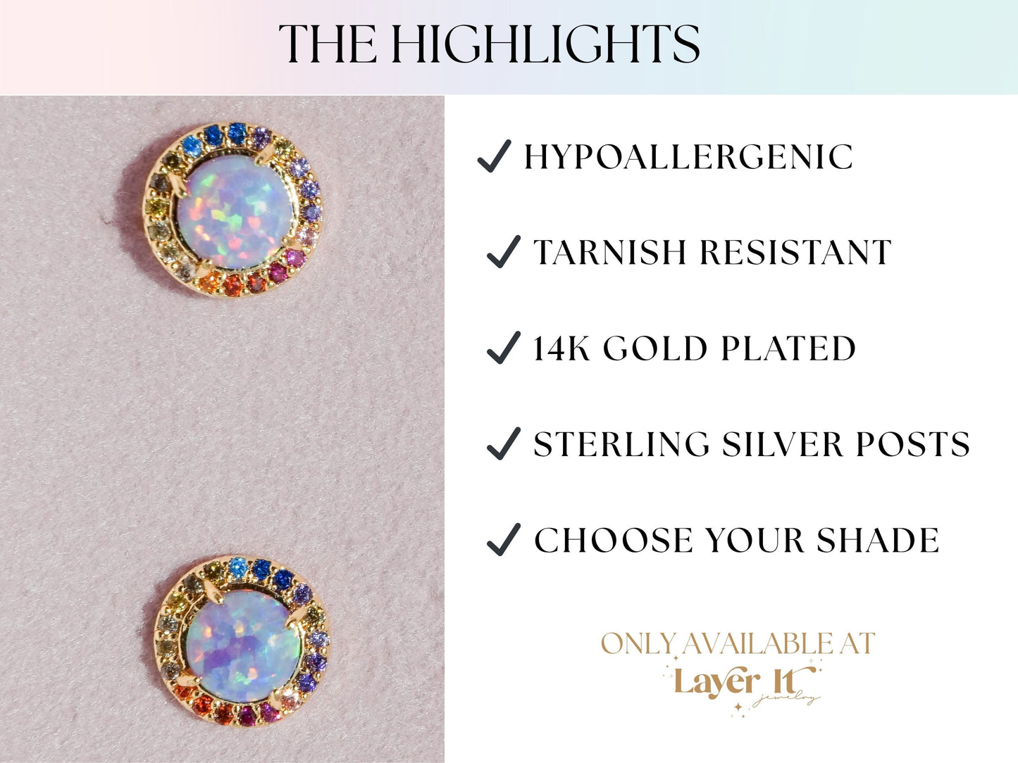 Rainbow Opal Stud Earrings - Layer It Jewelry