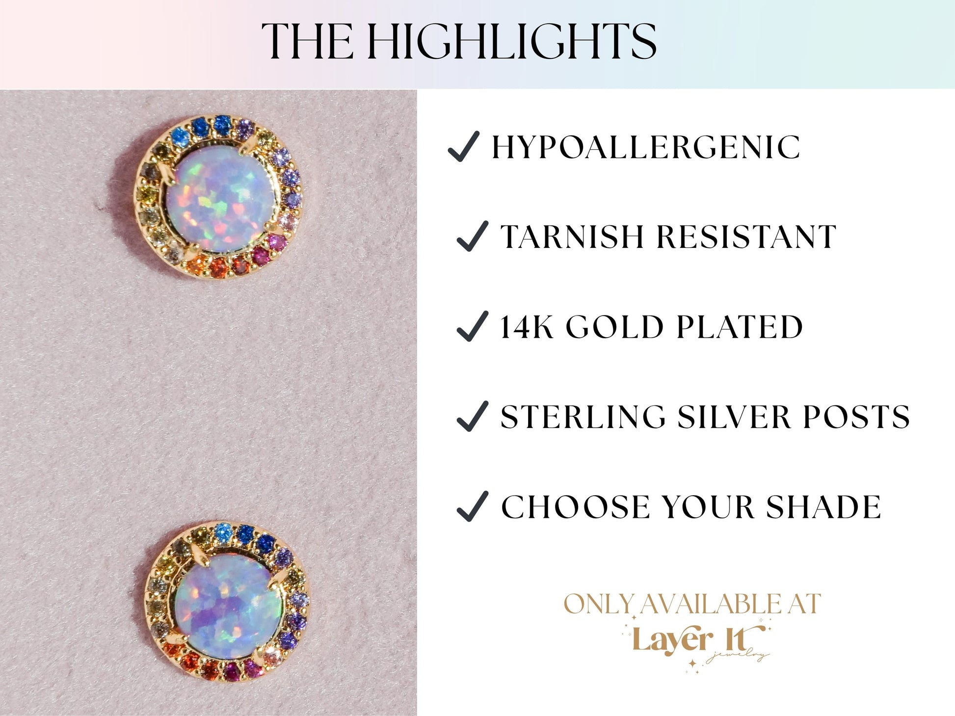 Rainbow Opal Stud Earrings - Layer It Jewelry