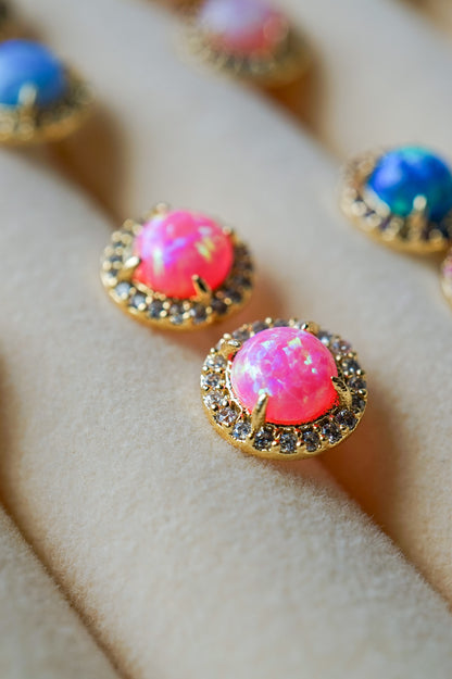 White CZ Lab Opal Stud Earrings