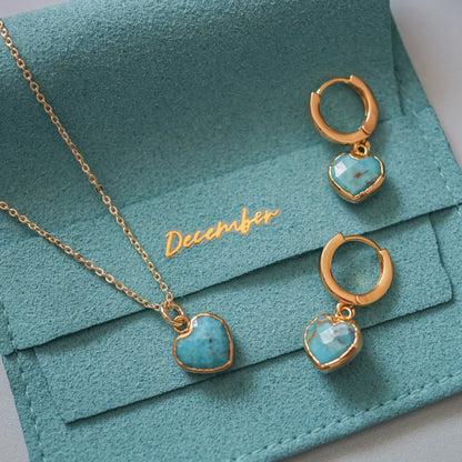 Cora Birthstone Jewelry Set – Heart Necklace & Huggie Earrings | Birthstone Gift Set