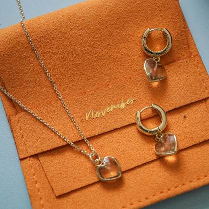 Cora Birthstone Jewelry Set – Heart Necklace & Huggie Earrings | Birthstone Gift Set