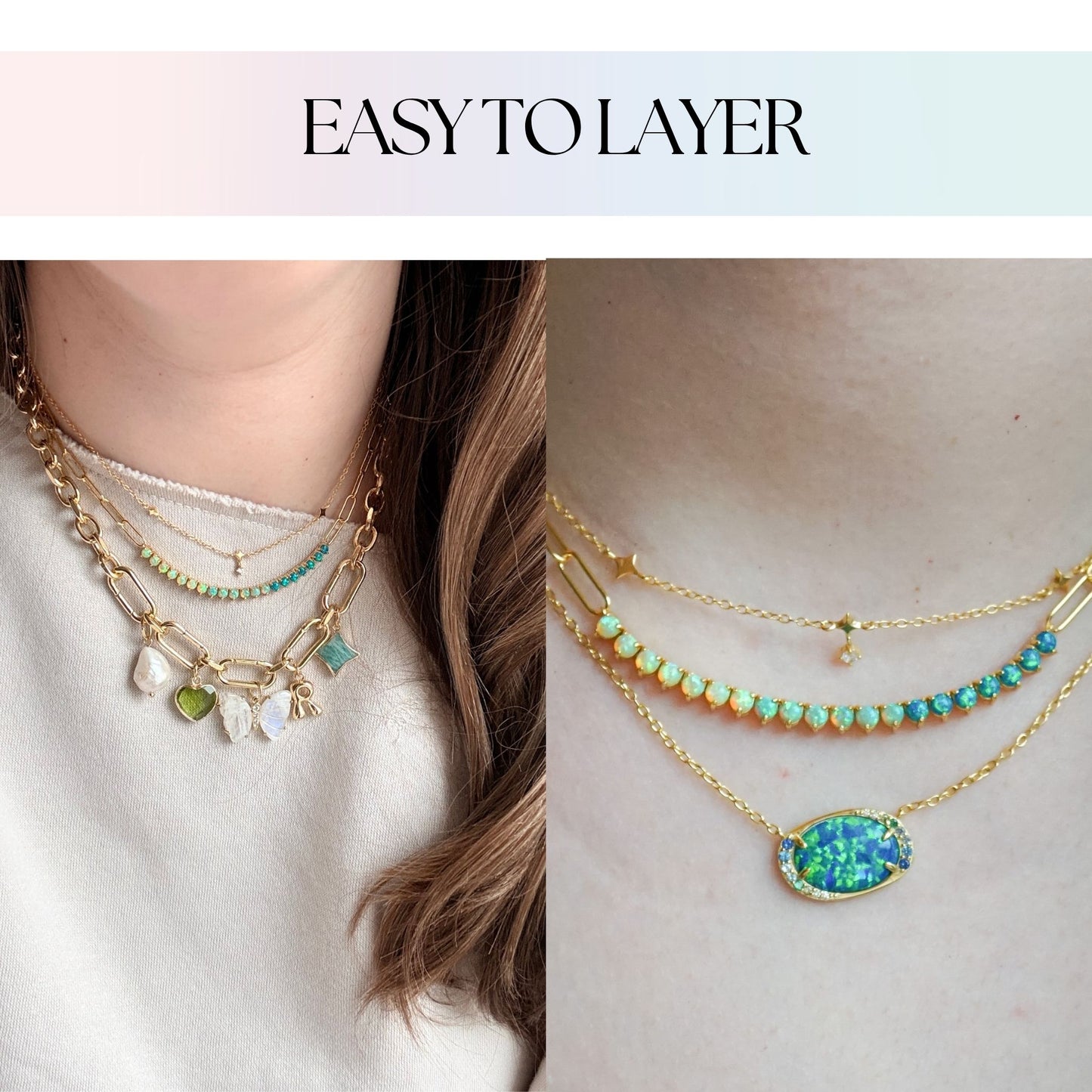Lab Opal Vermeil Tennis Chain Necklace | Dainty Gold Layering Necklace | Demi Fine Opal Jewelry - Layer It Jewelry