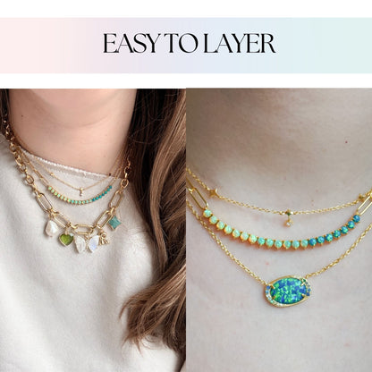 Lab Opal Vermeil Tennis Chain Necklace | Dainty Gold Layering Necklace | Demi Fine Opal Jewelry - Layer It Jewelry
