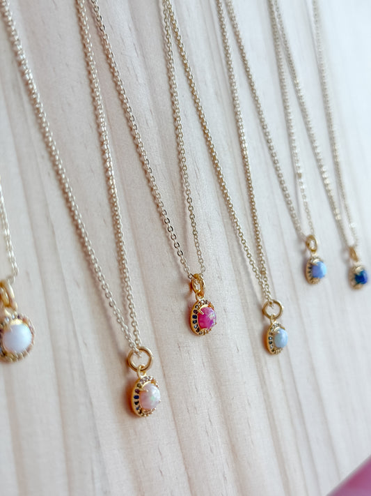 Dainty Rainbow Halo Opal Necklace - Layer It Jewelry