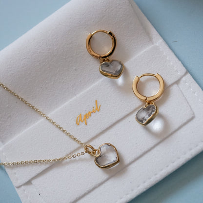 Cora Birthstone Jewelry Set – Heart Necklace & Huggie Earrings | Birthstone Gift Set