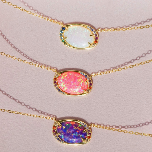 Lab Opal Aurora Necklace - Layer It Jewelry